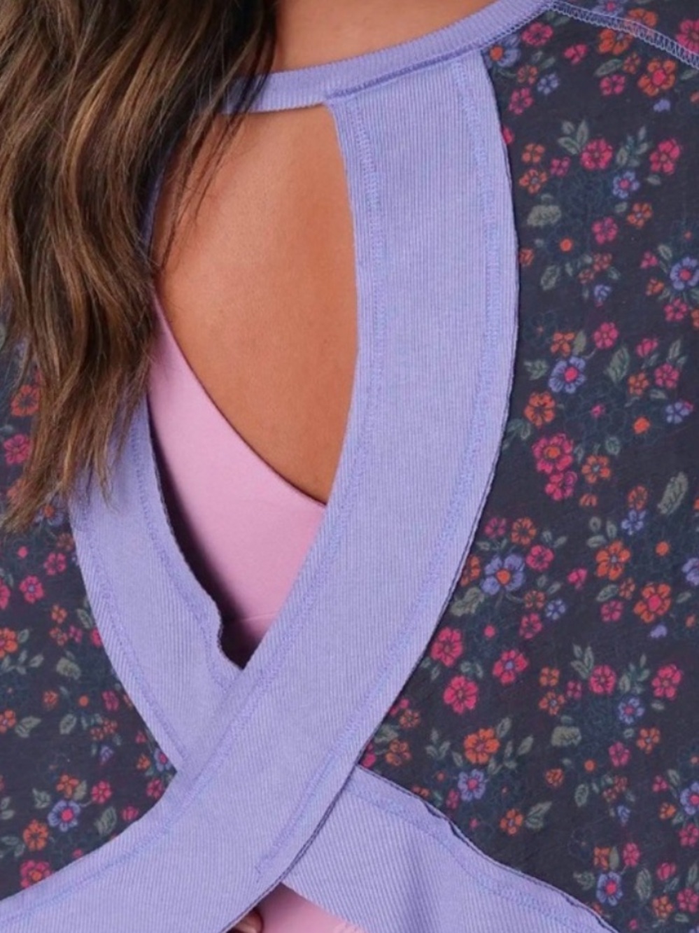 NATURAL LIFE Navy Floral Crop Top with Lavender Trim - Picture 2 of 5